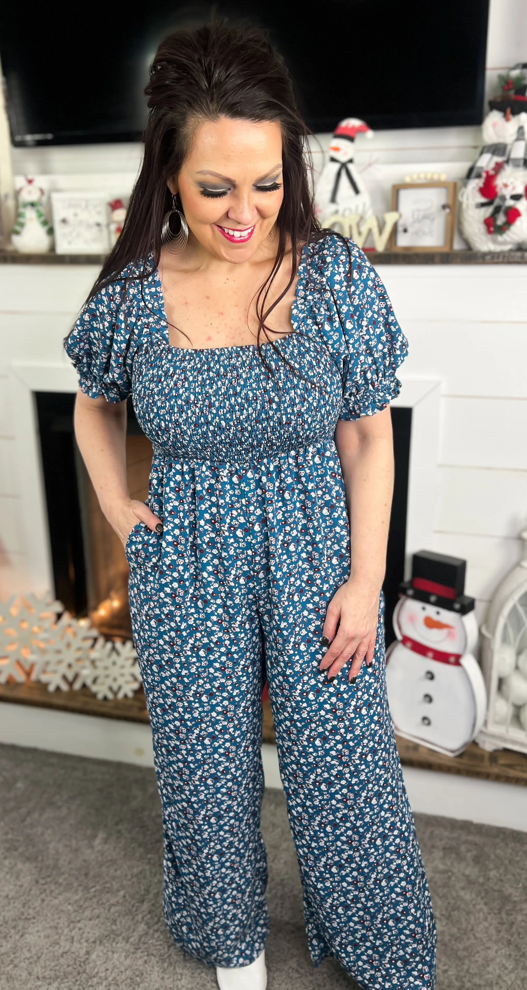 Blue Vintage Floral Jumpsuit