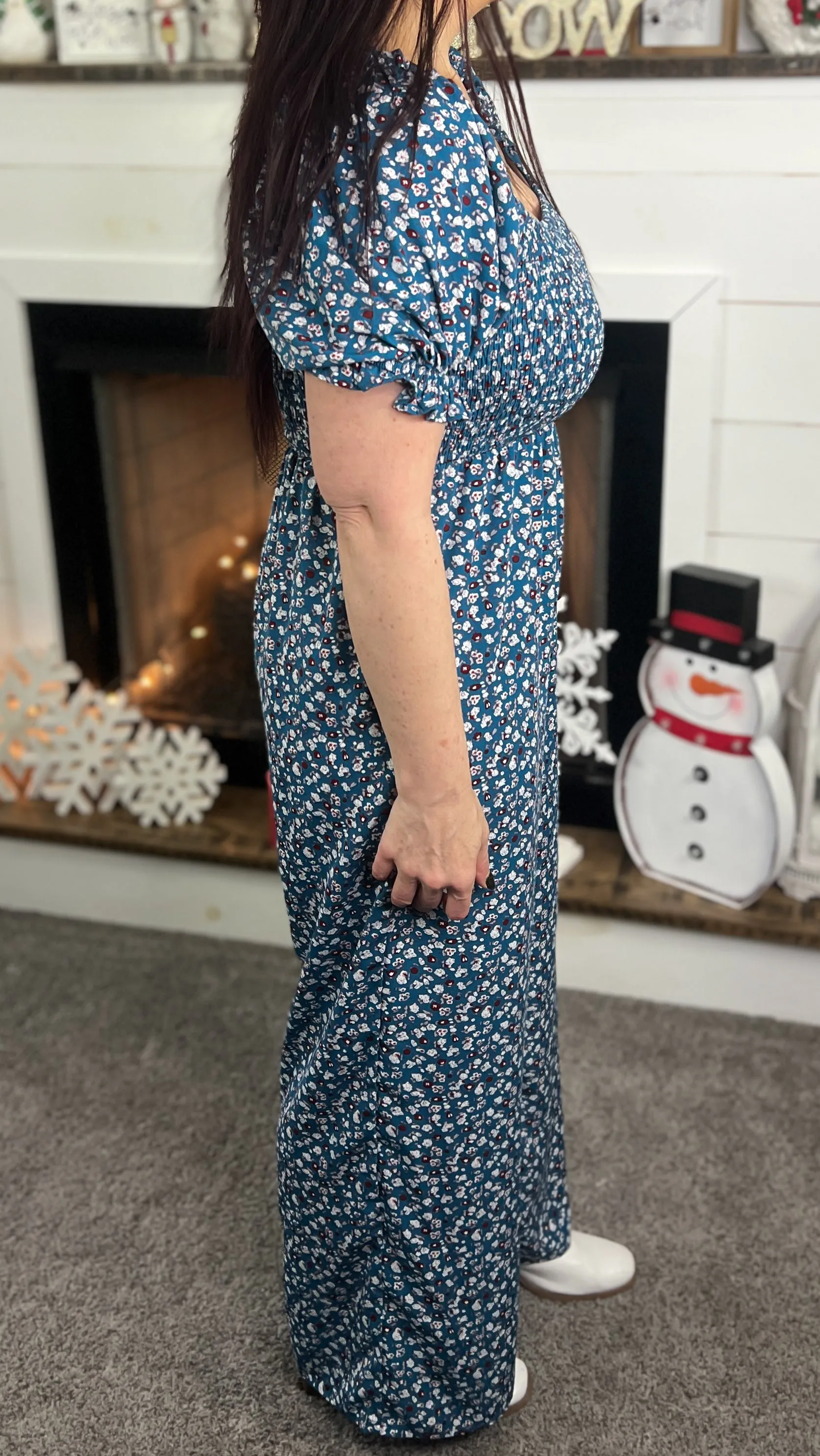 Blue Vintage Floral Jumpsuit