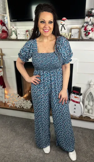 Blue Vintage Floral Jumpsuit