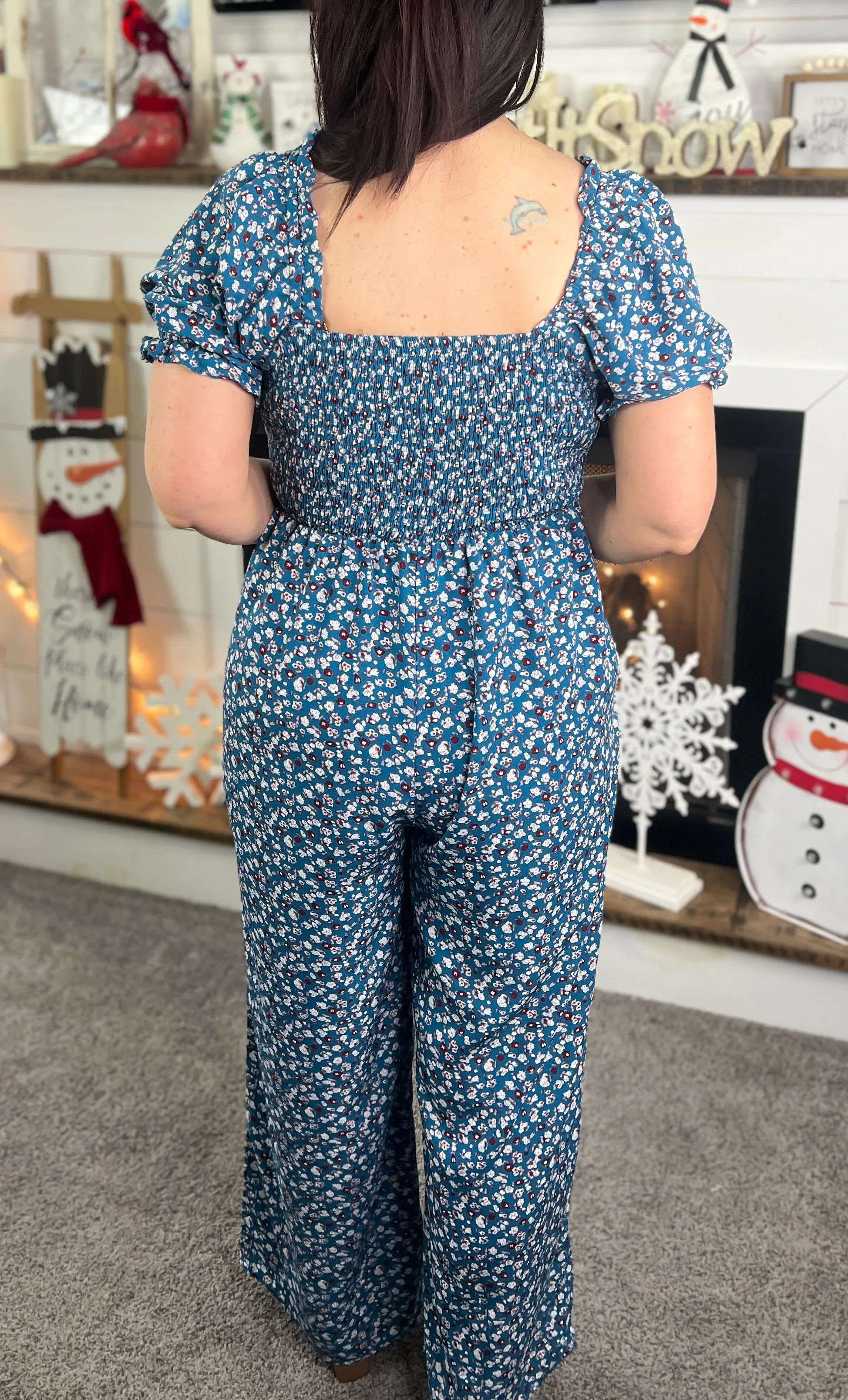 Blue Vintage Floral Jumpsuit