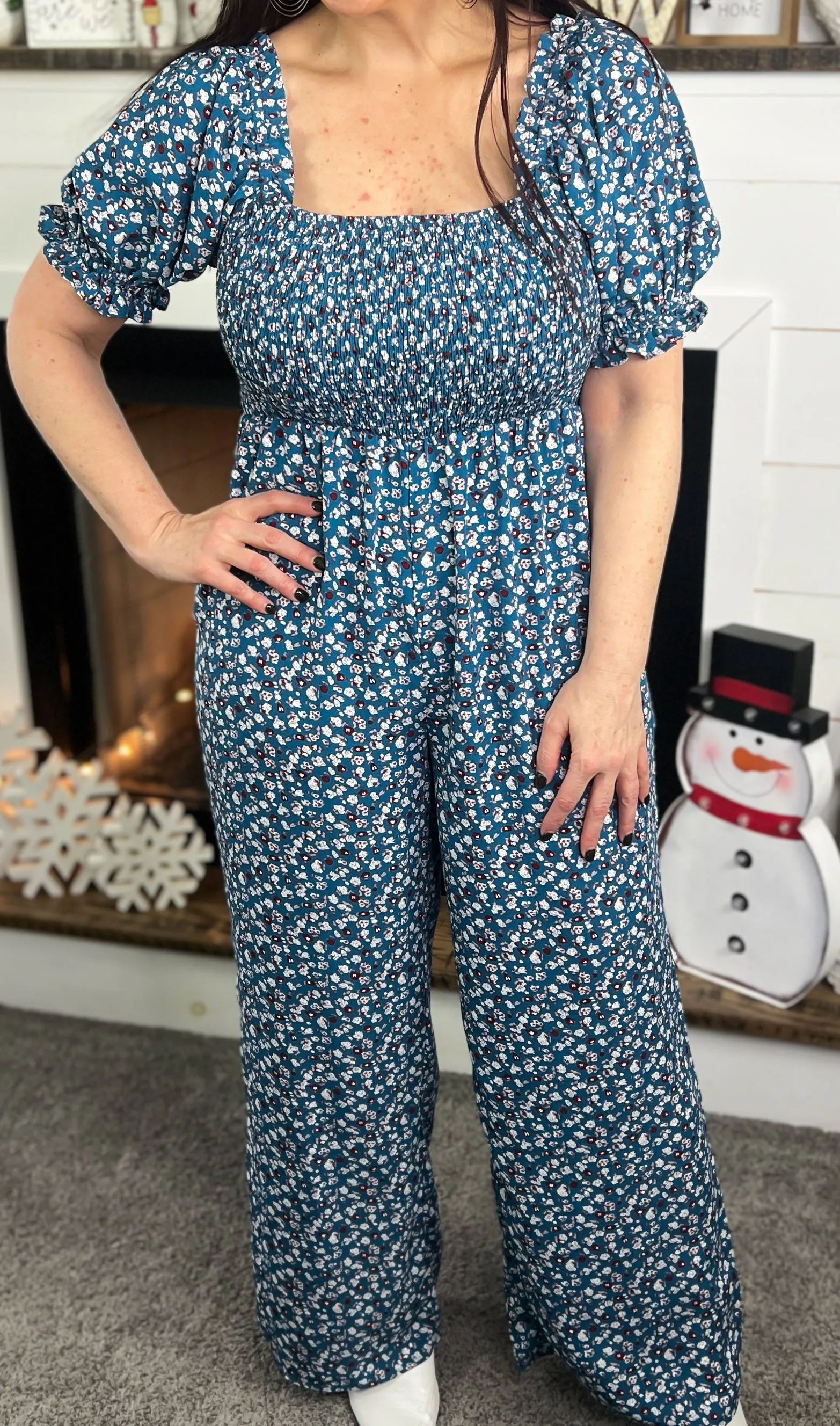 Blue Vintage Floral Jumpsuit