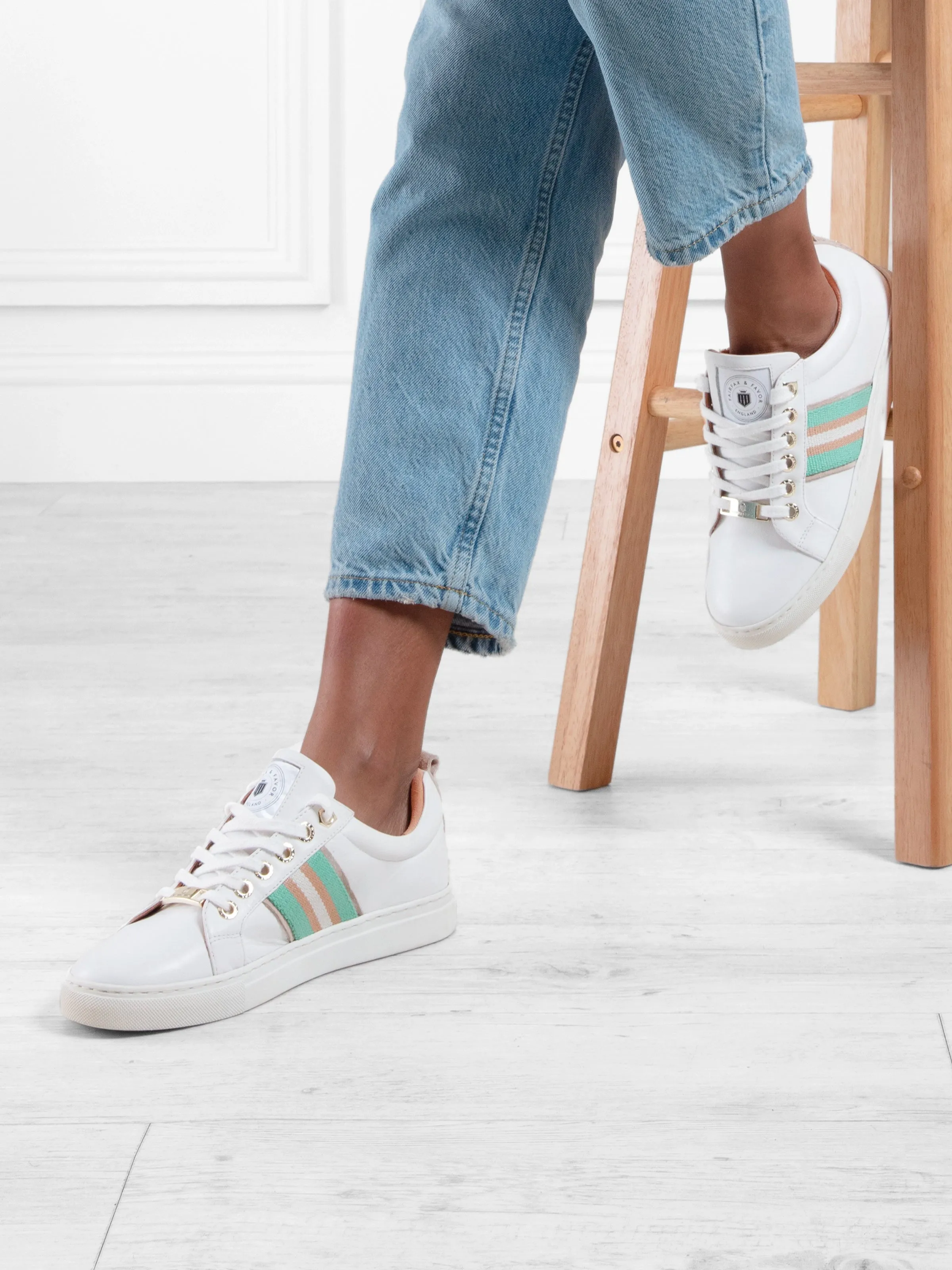 Boston Trainer - White Leather - Mint & Stone