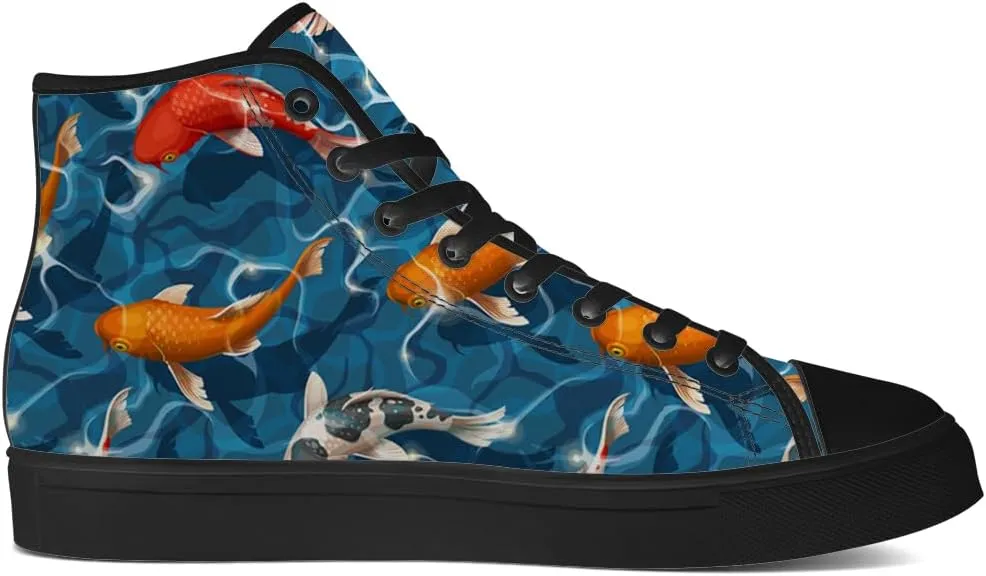 Carp High Top Canvas Shoes Mens Womens Fish High Top Sneakers Lace Up Casual Shoes Gifts for Men Women