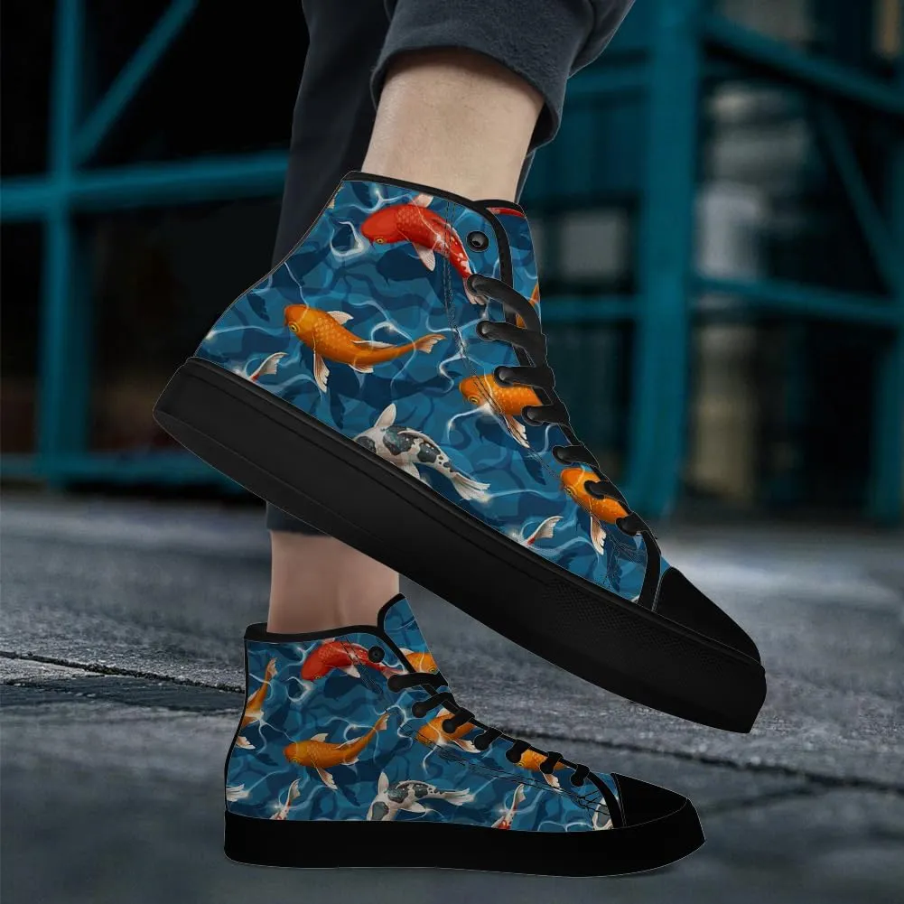 Carp High Top Canvas Shoes Mens Womens Fish High Top Sneakers Lace Up Casual Shoes Gifts for Men Women