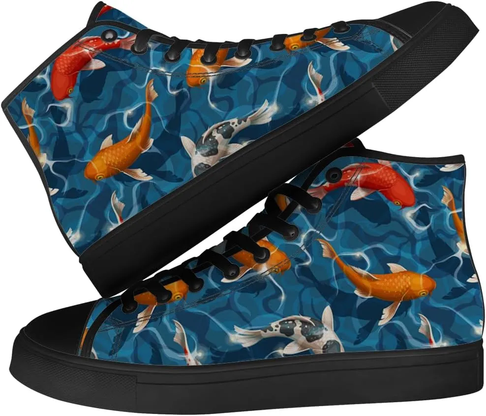 Carp High Top Canvas Shoes Mens Womens Fish High Top Sneakers Lace Up Casual Shoes Gifts for Men Women