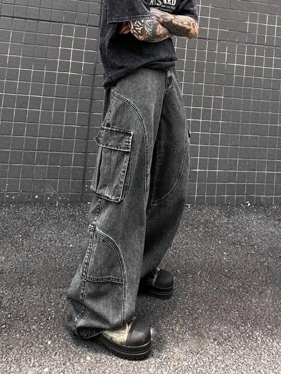 Charcoal Black Side Pocket Men's Cargo Pants