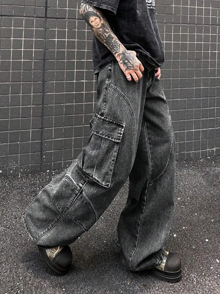 Charcoal Black Side Pocket Men's Cargo Pants