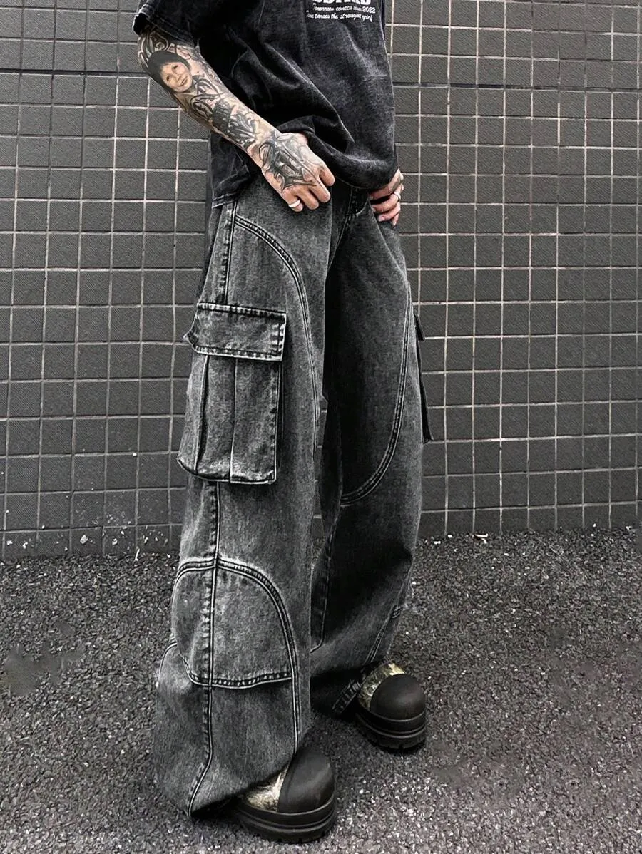 Charcoal Black Side Pocket Men's Cargo Pants