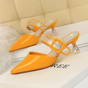 Chicvane Pointed Toe Mules Transparent Straps with Buckle Slides Shoes