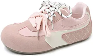 Double Laces Vintage Running Cute Shoes - Y2K Dopamine Color Chunky Sneakers for Women & Girls, Chic Orthopedic Support Casual Trainers for Campus Jogs, Hiking, Retro Kawaii Minimalist Streetwear