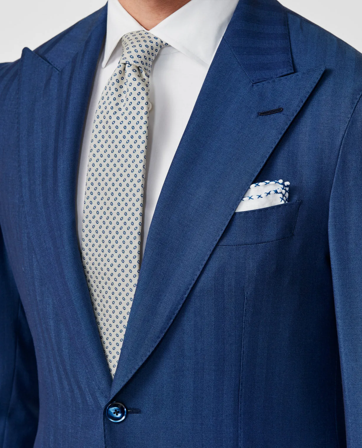 Drago Deep Blue Bi Stretch Tropical S130 Wool Solaro Herringbone