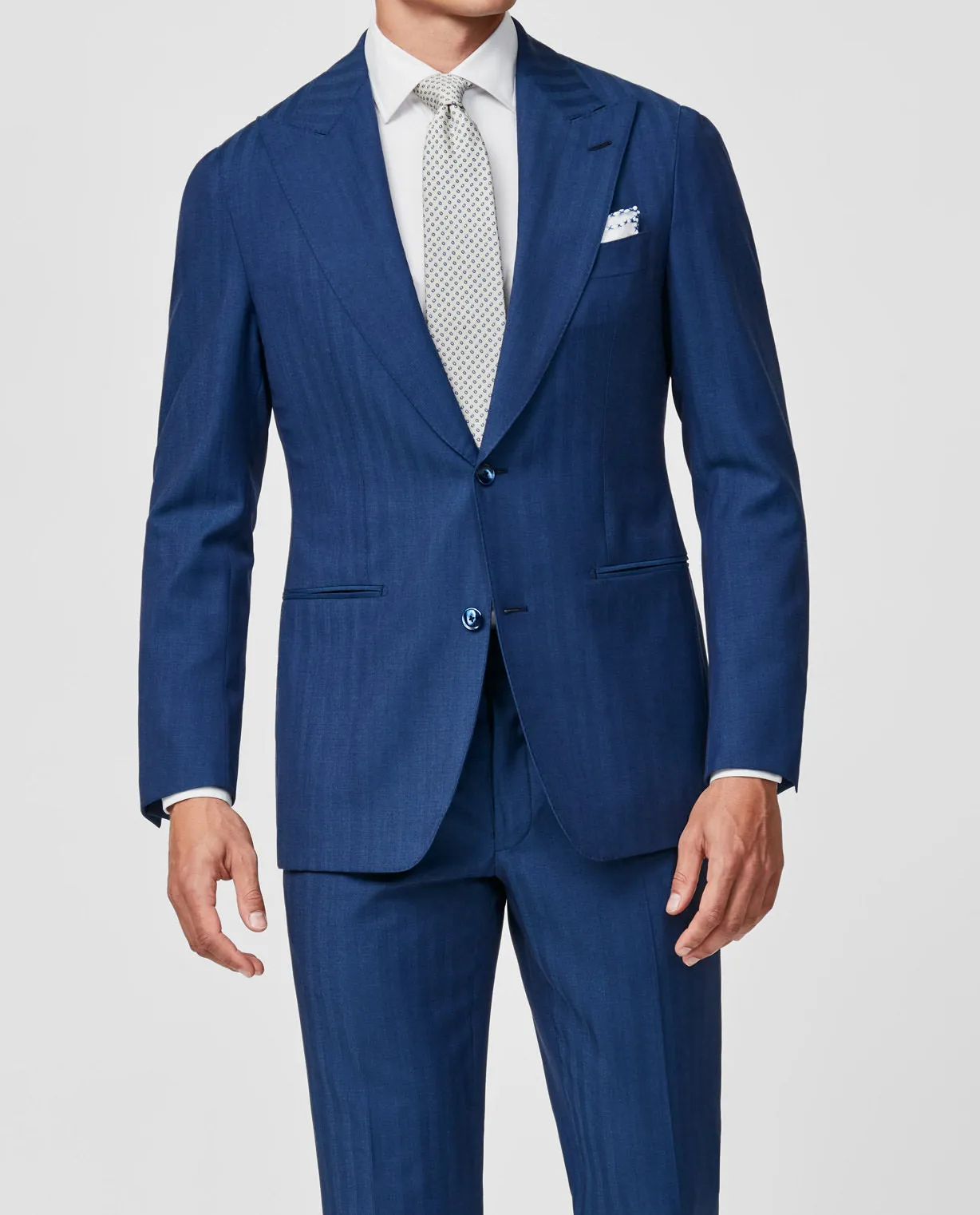 Drago Deep Blue Bi Stretch Tropical S130 Wool Solaro Herringbone