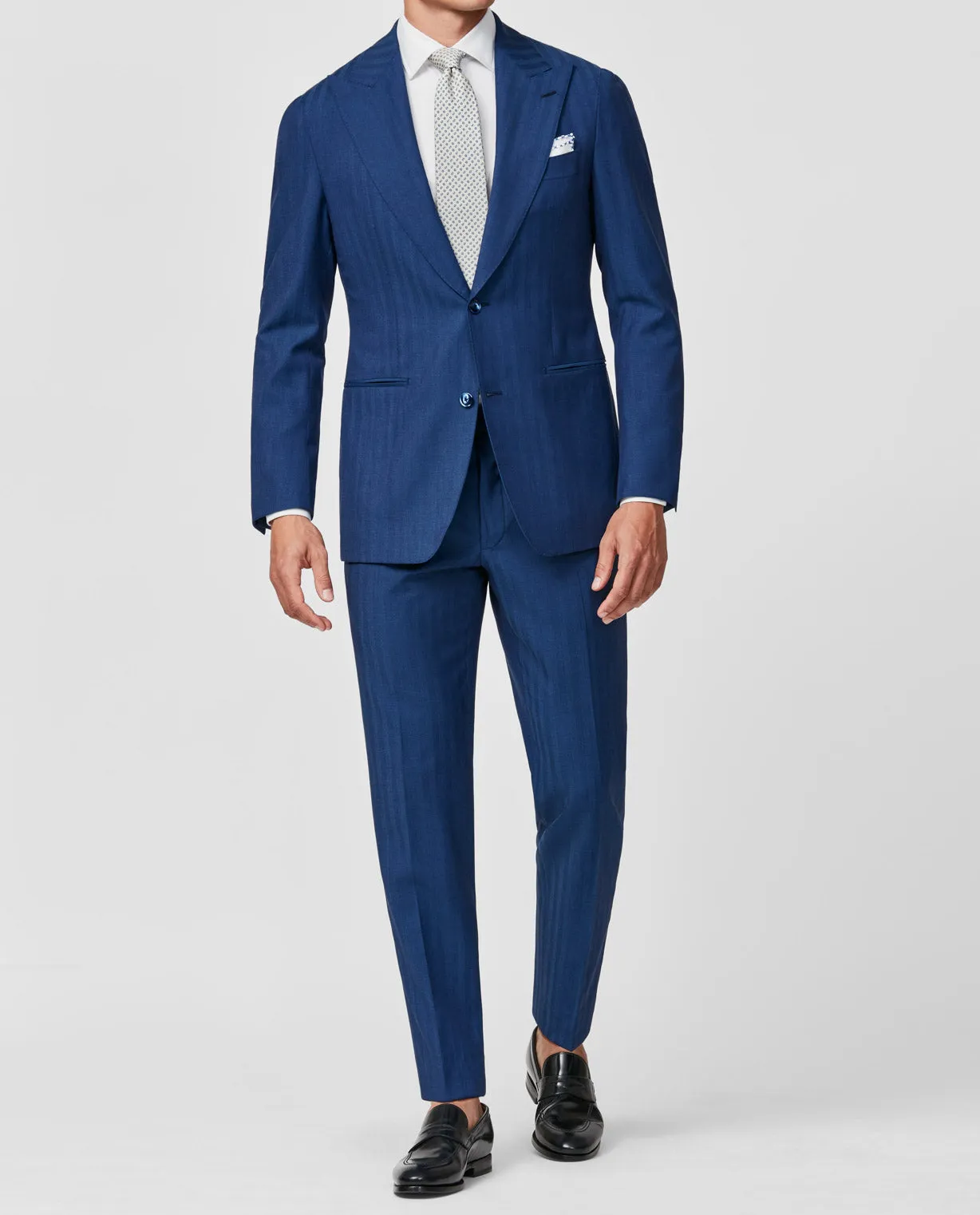 Drago Deep Blue Bi Stretch Tropical S130 Wool Solaro Herringbone