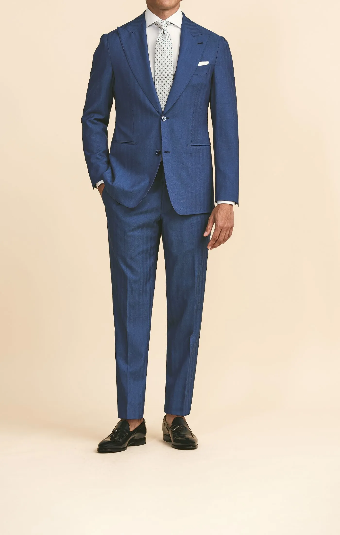 Drago Deep Blue Bi Stretch Tropical S130 Wool Solaro Herringbone