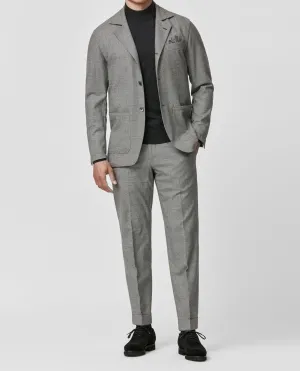 Drago Grey Natural Bi Stretch S130 Wool Flannel Houndstooth
