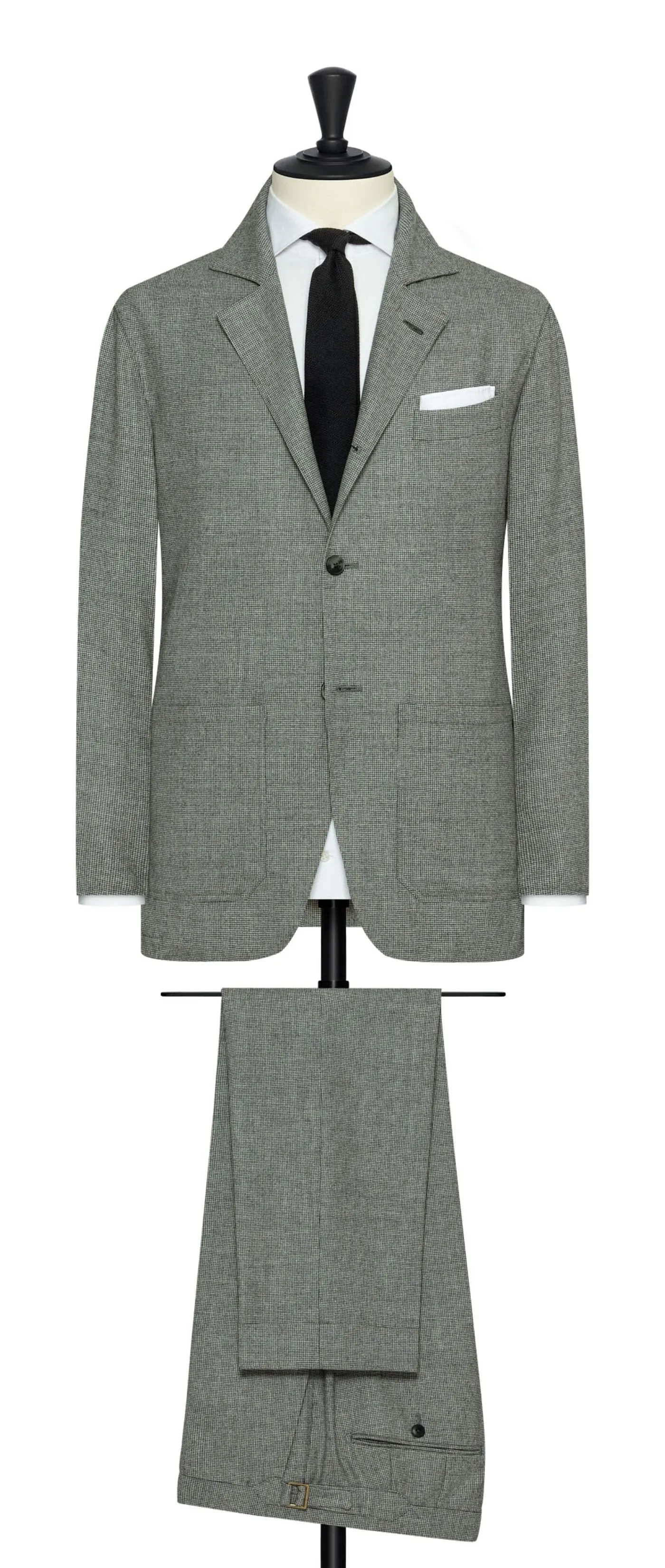 Drago Grey Natural Bi Stretch S130 Wool Flannel Houndstooth
