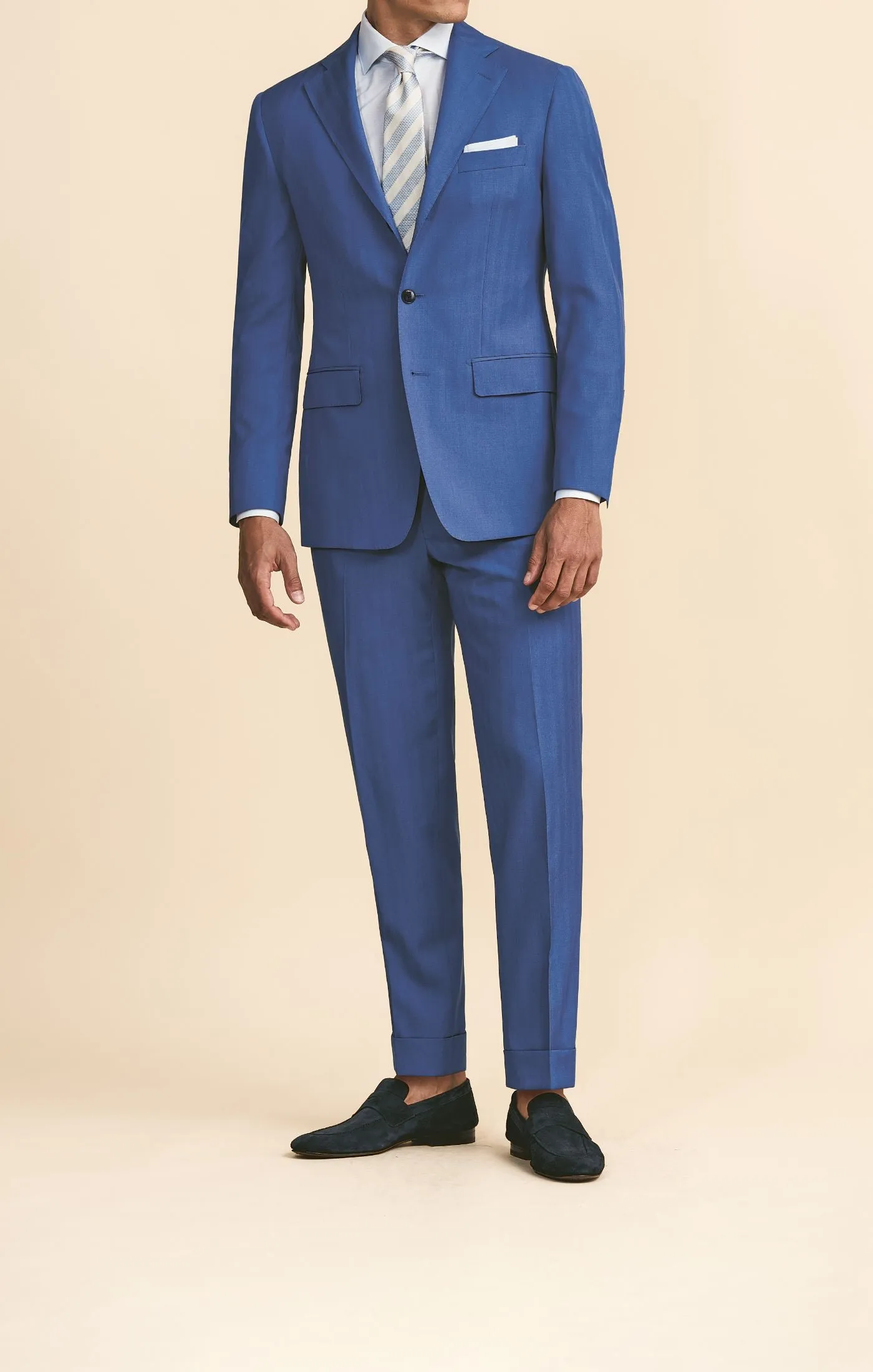 Drago Light Blue Bi Stretch Tropical S130 Wool Solaro Herringbone
