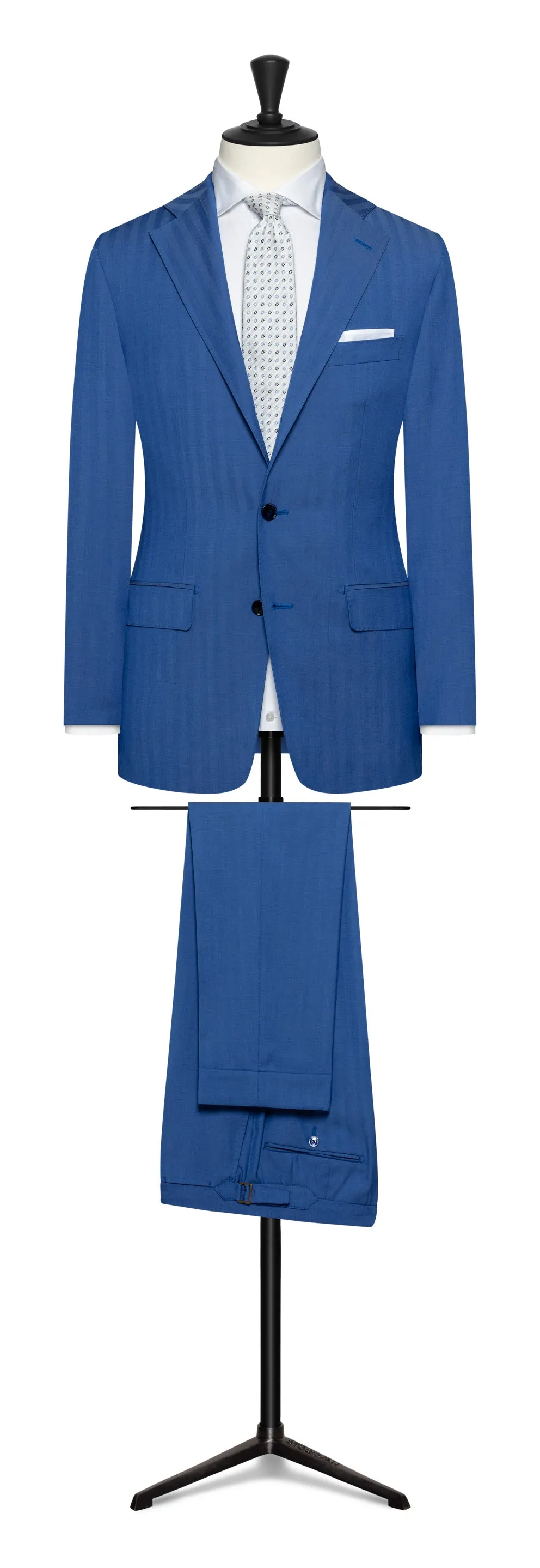 Drago Light Blue Bi Stretch Tropical S130 Wool Solaro Herringbone
