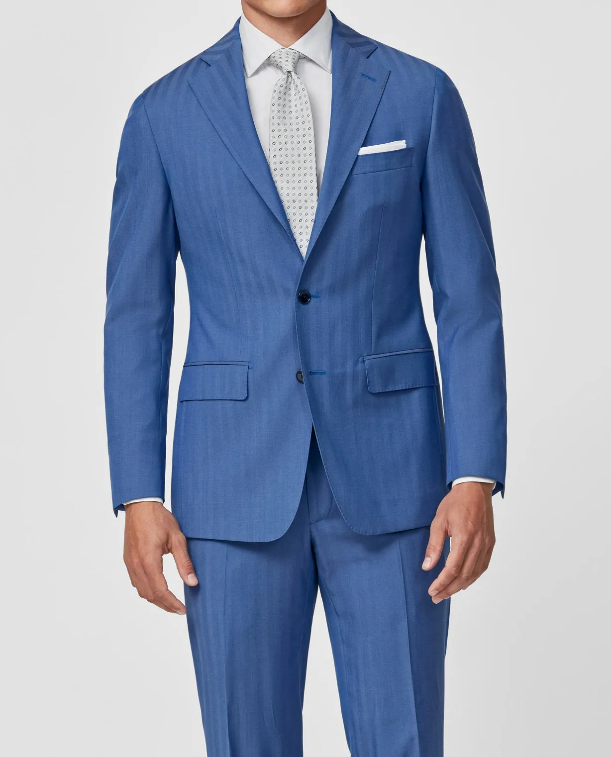 Drago Light Blue Bi Stretch Tropical S130 Wool Solaro Herringbone