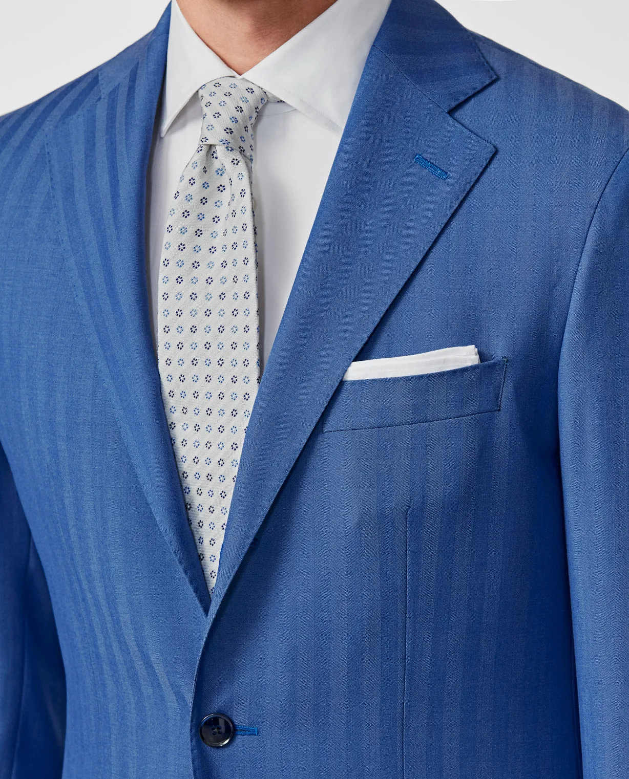 Drago Light Blue Bi Stretch Tropical S130 Wool Solaro Herringbone