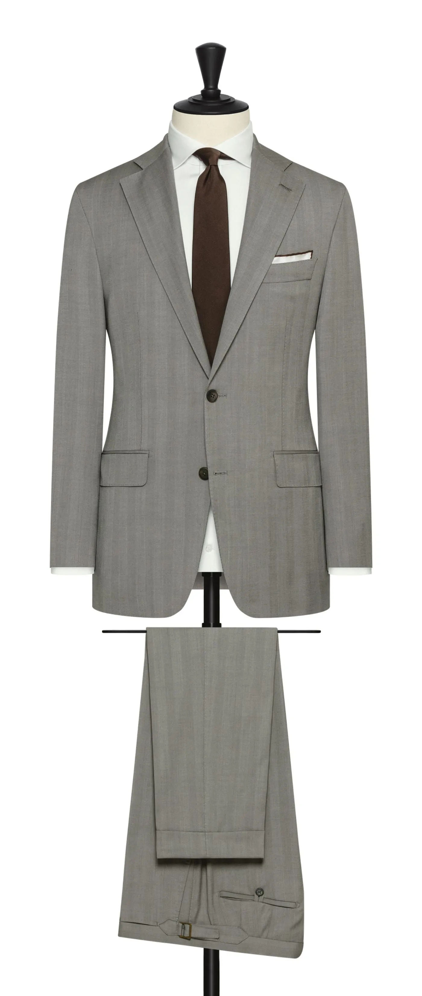 Drago Light Grey Natural Bi Stretch Tropical S130 Wool Solaro Herringbone