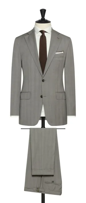 Drago Light Grey Natural Bi Stretch Tropical S130 Wool Solaro Herringbone