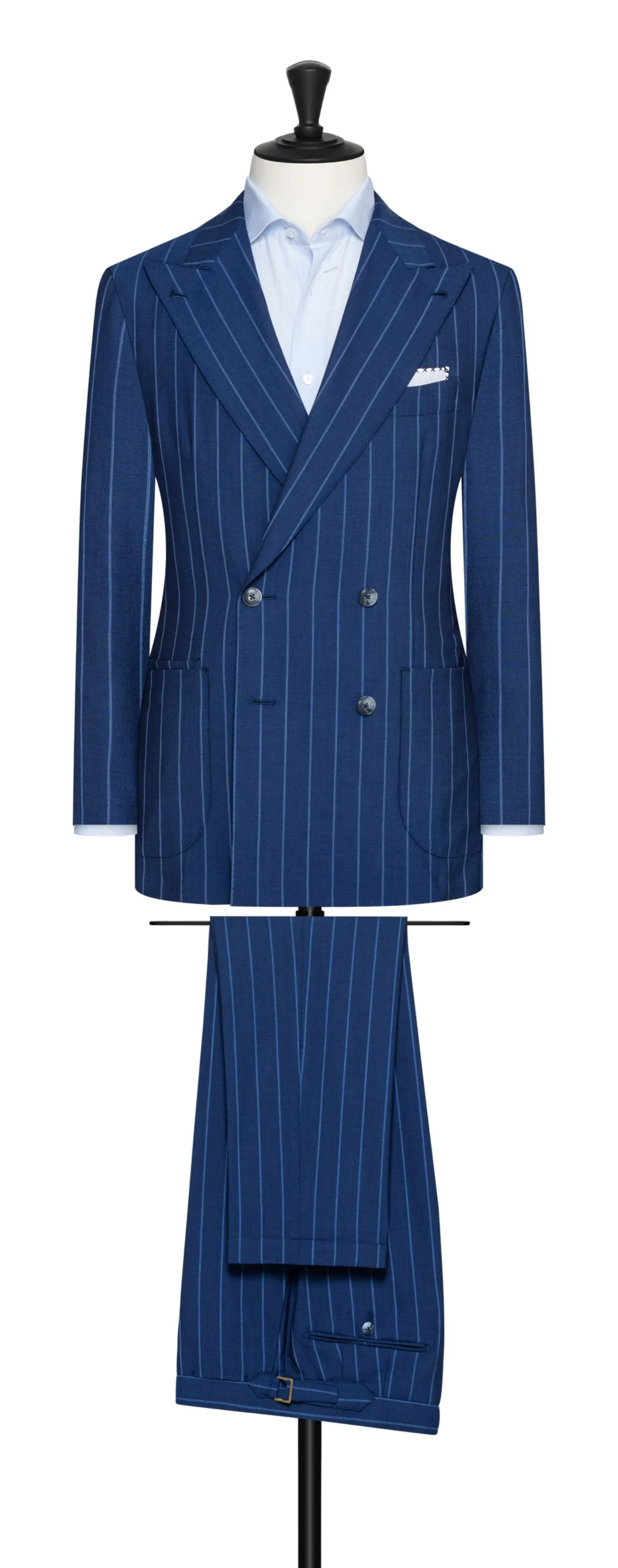 Drago Neapolitan Blue S130 Merino Wool Bi-Stretch Solaro Basketweave with Tonal Pencil Stripe