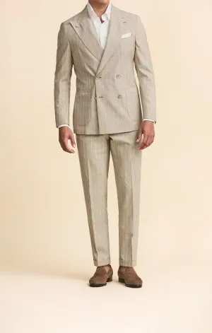 Drago Taupe Wool & Silk Plain Weave with Tonal Pencil Stripe