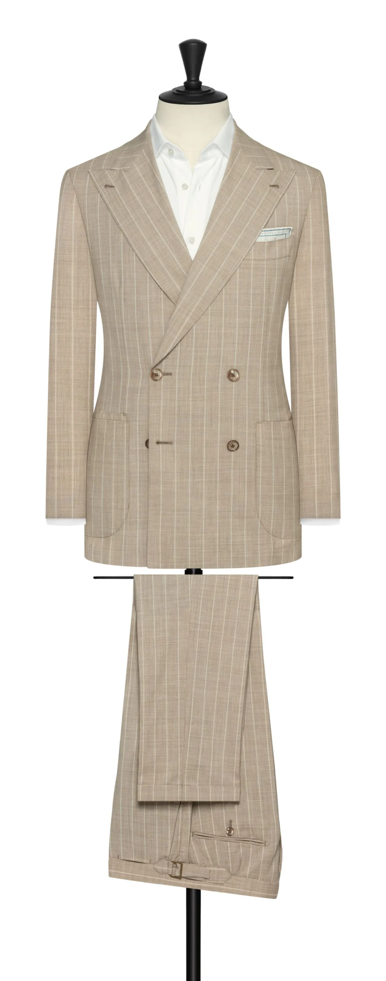Drago Taupe Wool & Silk Plain Weave with Tonal Pencil Stripe