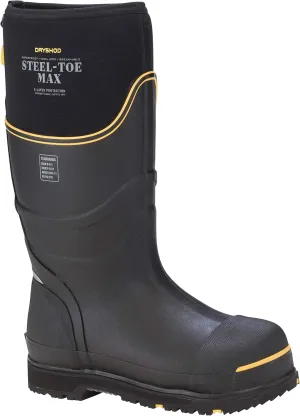 Dryshod Unisex Steel-Toe Max Hi Work Boots | Slip Resistant | Waterproof | Rubber | Black/Yellow