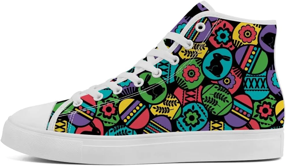 Easter Eggs High Top Canvas Shoes Easter Day High Top Sneakers Lace Up Casual Shoes Gifts for Men Women