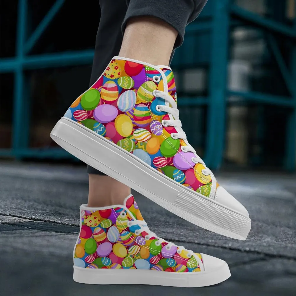 Easter Eggs High Top Canvas Shoes Easter Day High Top Sneakers Lace Up Casual Shoes Gifts for Men Women