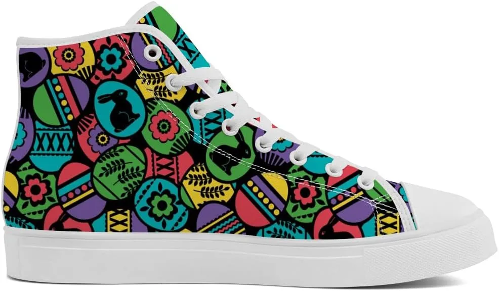 Easter Eggs High Top Canvas Shoes Easter Day High Top Sneakers Lace Up Casual Shoes Gifts for Men Women