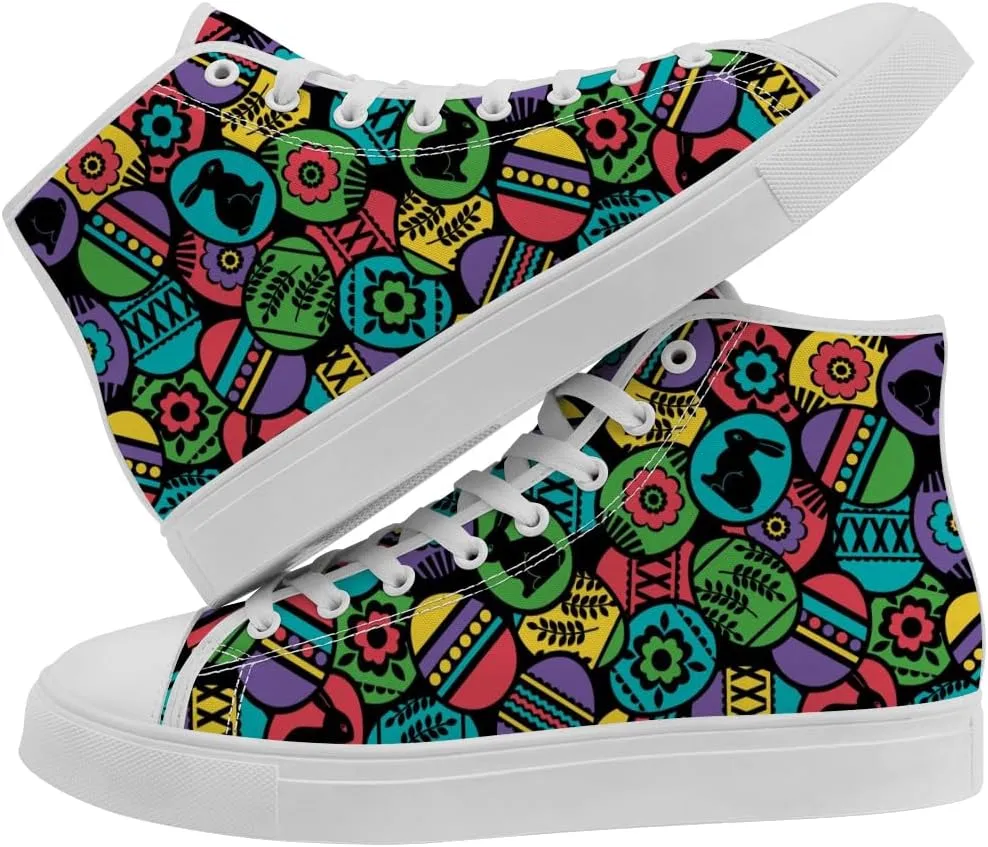 Easter Eggs High Top Canvas Shoes Easter Day High Top Sneakers Lace Up Casual Shoes Gifts for Men Women