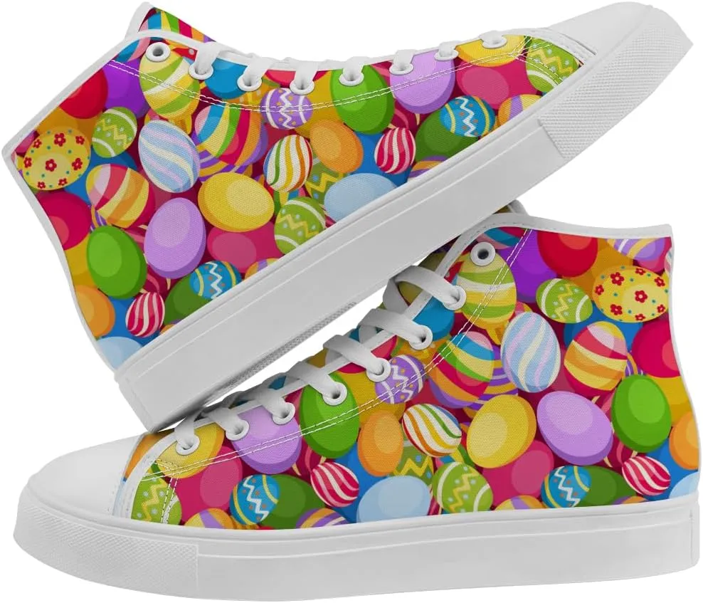 Easter Eggs High Top Canvas Shoes Easter Day High Top Sneakers Lace Up Casual Shoes Gifts for Men Women
