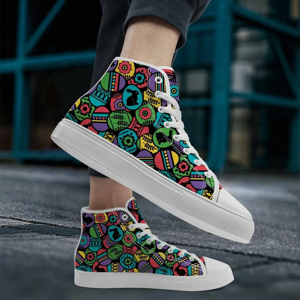 Easter Eggs High Top Canvas Shoes Easter Day High Top Sneakers Lace Up Casual Shoes Gifts for Men Women