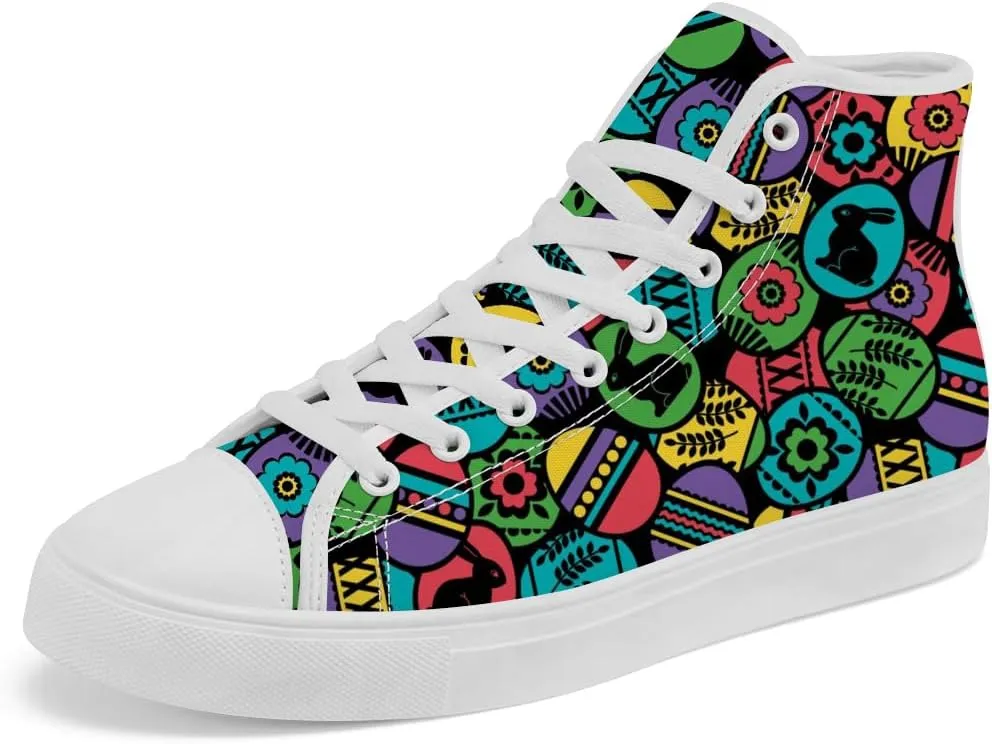 Easter Eggs High Top Canvas Shoes Easter Day High Top Sneakers Lace Up Casual Shoes Gifts for Men Women