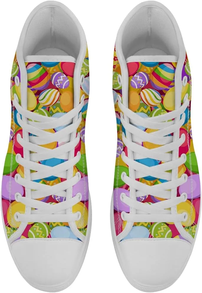 Easter Eggs High Top Canvas Shoes Easter Day High Top Sneakers Lace Up Casual Shoes Gifts for Men Women