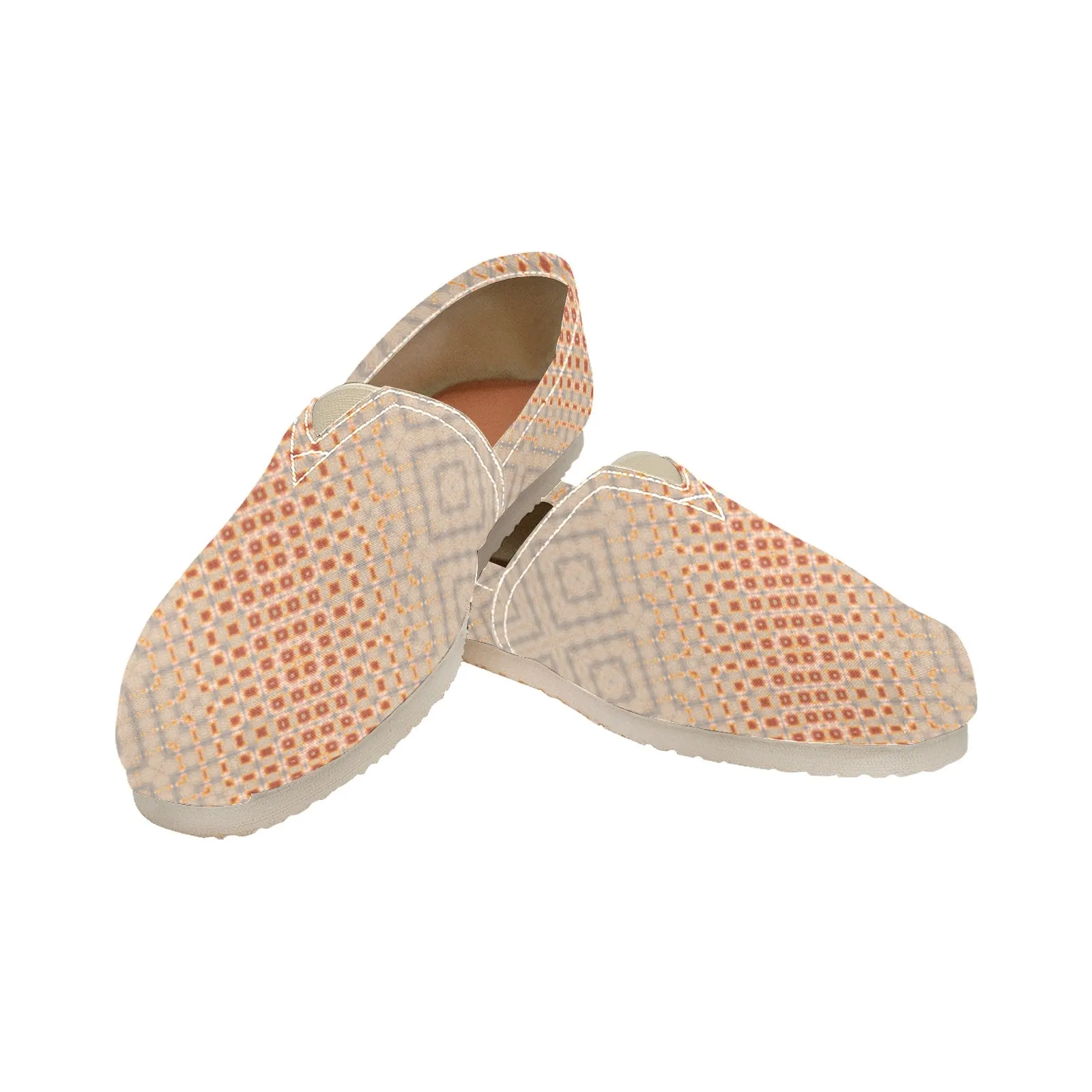 Espadrilles Canvas Apricot Hollyhocks Taupe Plaid Women's Canvas Slip-On Shoes(Model1206)