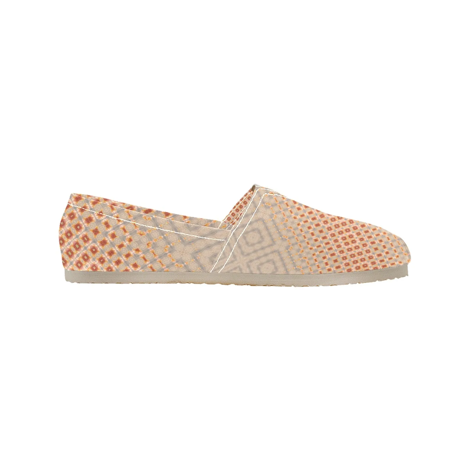 Espadrilles Canvas Apricot Hollyhocks Taupe Plaid Women's Canvas Slip-On Shoes(Model1206)