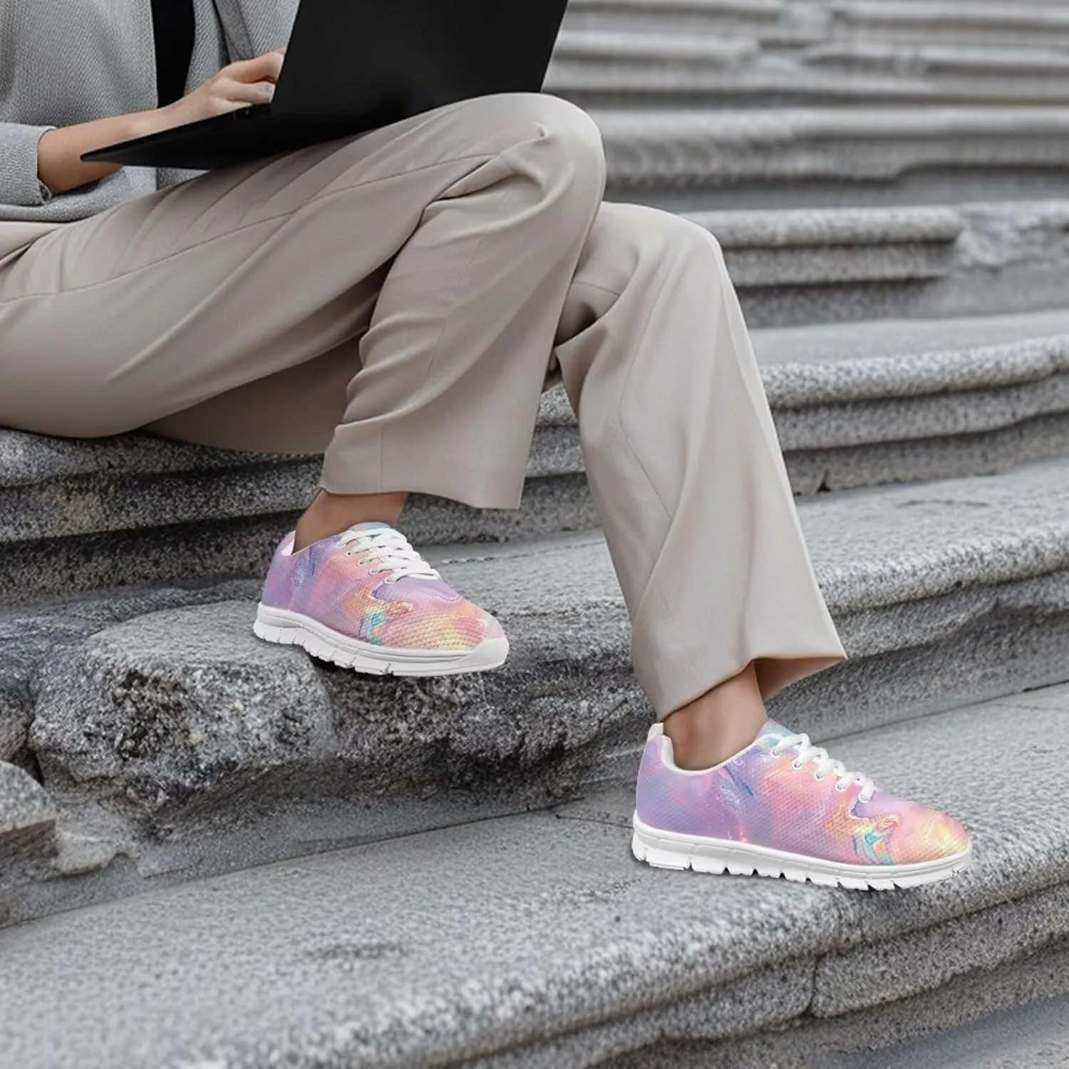 Fashion Running Shoes Platform Workout Tennis Sneakers for Womens Shockproof Non-Slip Camping Shoes for Hiking Size 5-12 White Sole