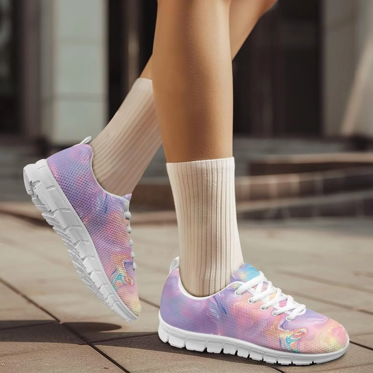 Fashion Running Shoes Platform Workout Tennis Sneakers for Womens Shockproof Non-Slip Camping Shoes for Hiking Size 5-12 White Sole