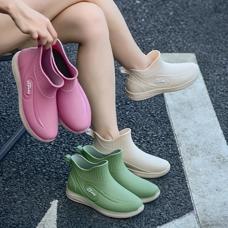 Fashion Women's Waterproof Shoes, Non-Slip Rain Boots, Short Tube Slip-on All-Season Rubber Shoes