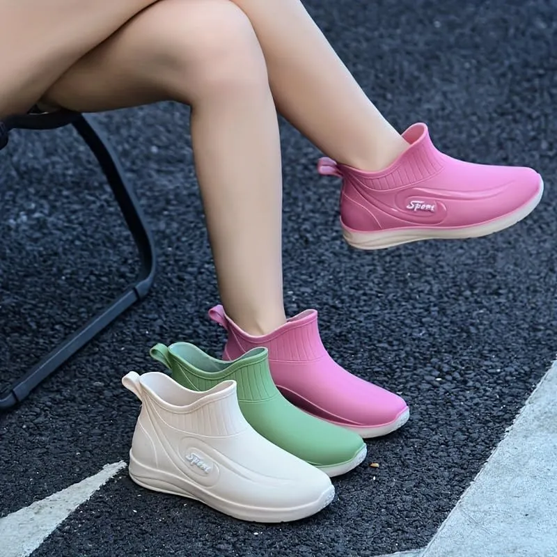 Fashion Women's Waterproof Shoes, Non-Slip Rain Boots, Short Tube Slip-on All-Season Rubber Shoes