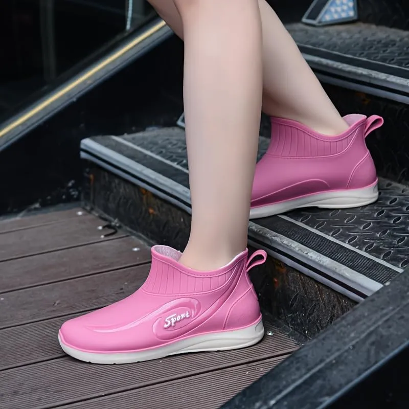 Fashion Women's Waterproof Shoes, Non-Slip Rain Boots, Short Tube Slip-on All-Season Rubber Shoes