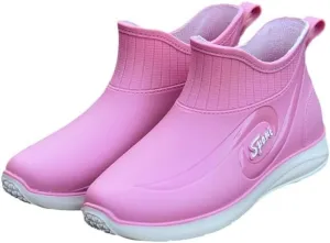 Fashion Women's Waterproof Shoes, Non-Slip Rain Boots, Short Tube Slip-on All-Season Rubber Shoes