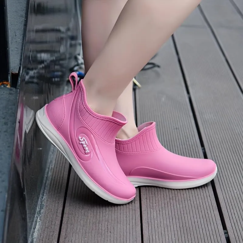 Fashion Women's Waterproof Shoes, Non-Slip Rain Boots, Short Tube Slip-on All-Season Rubber Shoes