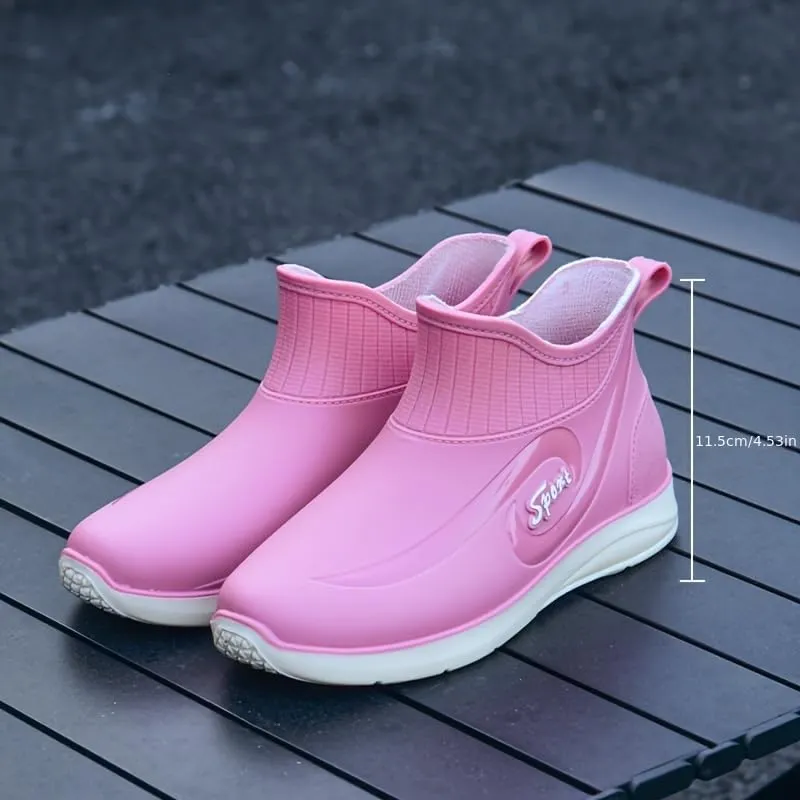 Fashion Women's Waterproof Shoes, Non-Slip Rain Boots, Short Tube Slip-on All-Season Rubber Shoes