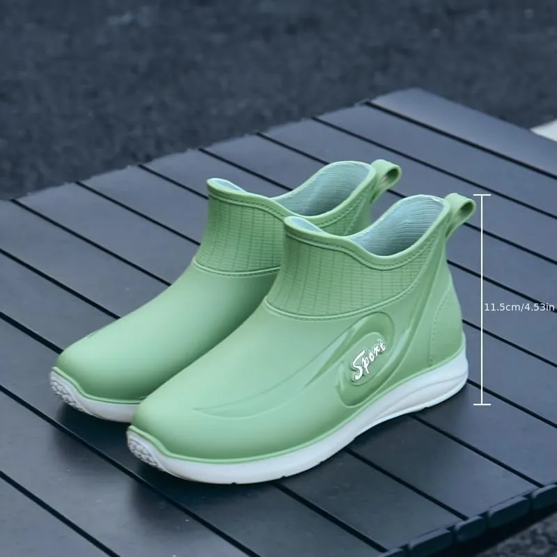 Fashion Women's Waterproof Shoes, Non-Slip Rain Boots, Short Tube Slip-on All-Season Rubber Shoes