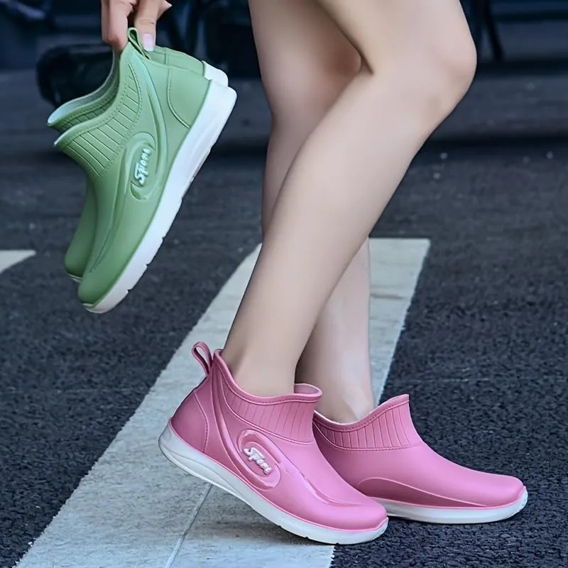 Fashion Women's Waterproof Shoes, Non-Slip Rain Boots, Short Tube Slip-on All-Season Rubber Shoes